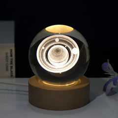 6cm With Warm Light Base 3D Laser Engraved Crystal Ball Night Light USB Glowing Glass Ball, Solar System, Saturn, Santa Claus, Moon, Earth