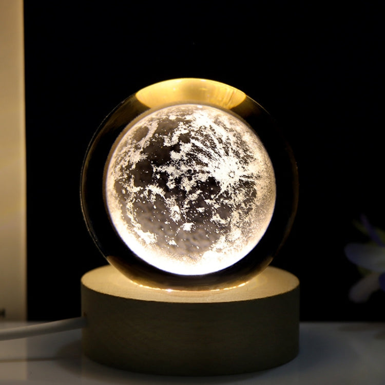 6cm With Warm Light Base 3D Laser Engraved Crystal Ball Night Light USB Glowing Glass Ball, Solar System, Saturn, Santa Claus, Moon, Earth