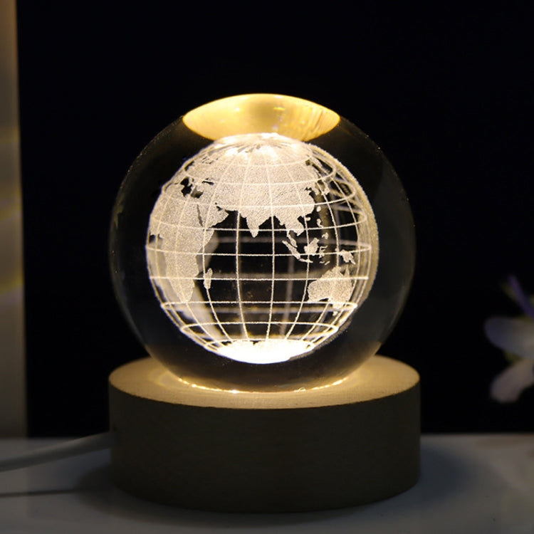 6cm With Warm Light Base 3D Laser Engraved Crystal Ball Night Light USB Glowing Glass Ball
