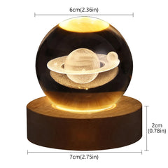 6cm With Warm Light Base 3D Laser Engraved Crystal Ball Night Light USB Glowing Glass Ball, Solar System, Saturn, Santa Claus, Moon, Earth