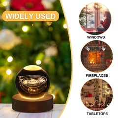 6cm With Warm Light Base 3D Laser Engraved Crystal Ball Night Light USB Glowing Glass Ball, Solar System, Saturn, Santa Claus, Moon, Earth