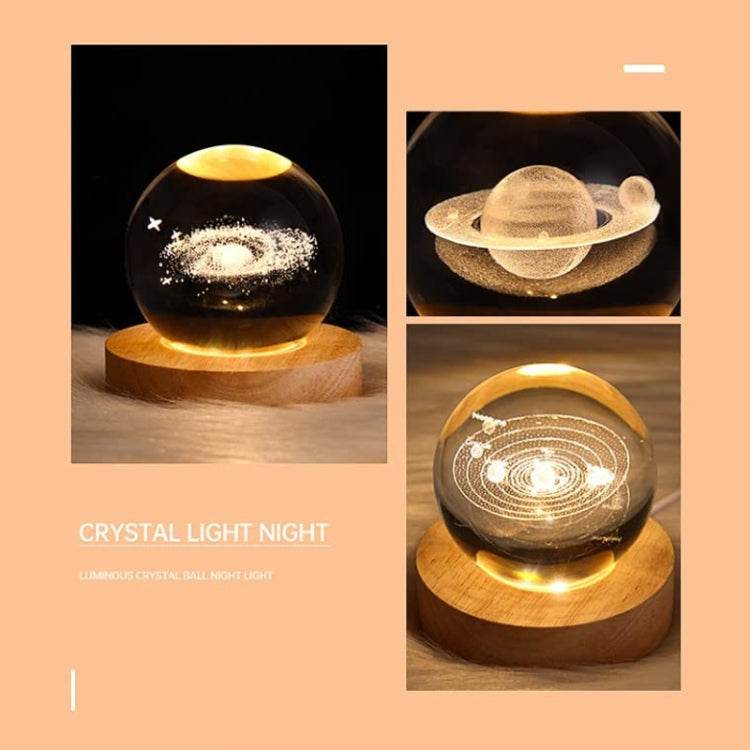 6cm With Warm Light Base 3D Laser Engraved Crystal Ball Night Light USB Glowing Glass Ball, Solar System, Saturn, Santa Claus, Moon, Earth