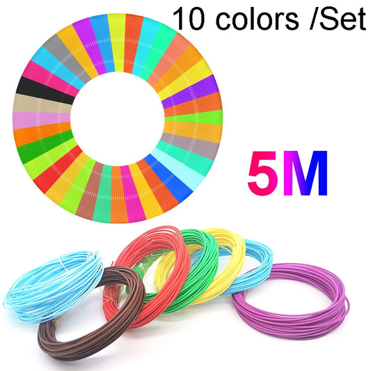 3D Printing Pen Consumables 1.75mm High Tough Line Material Environmental Raw Material Printing Silk Thread, 10colors /Set PCL 5m