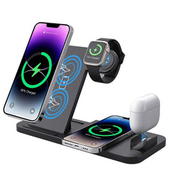 4-in-1 Foldable Desktop Mobile Phone Watch Earphones Wireless Charger
