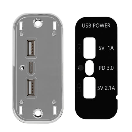 12/24V USB+Type-C Car, RV, Boat Mobile Phone Charger Modification, Silver 2.1A+1A+PD3.0