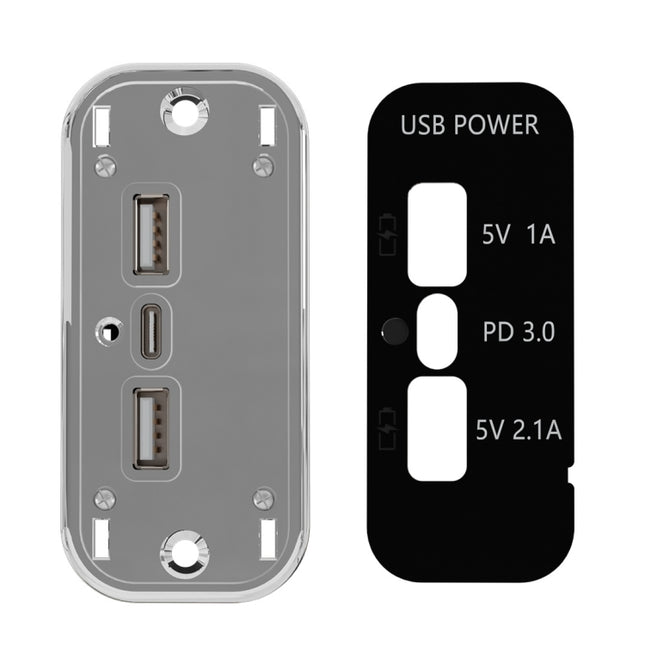 12/24V USB+Type-C Car, RV, Boat Mobile Phone Charger Modification, Silver 2.1A+1A+PD3.0