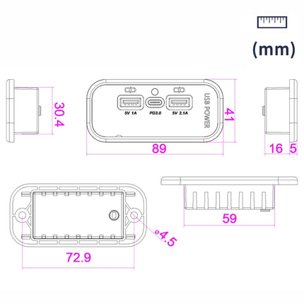 12/24V USB+Type-C Car, RV, Boat Mobile Phone Charger Modification, Silver 2.1A+1A+PD3.0