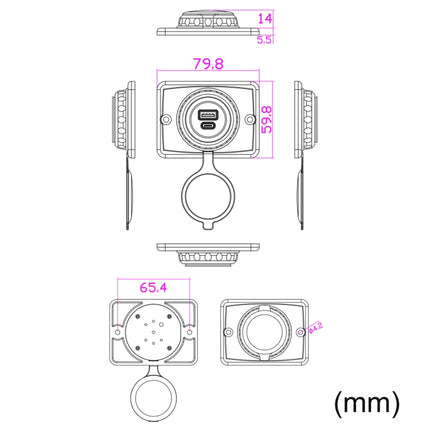 Car Ship Modified Waterproof USB Socket Charger, UCC-350 QC+PD Fast Charge 30W, UCC-350 AC3.1A Total 3.1A 15.5W