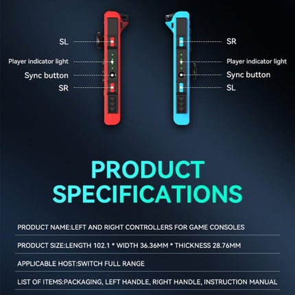 JOY-02 Gaming Left And Right Handle With RGB Lights Body Feel Bluetooth Gamepad For Switch / Switch OLED / Switch Pro / Switch Lite / Switch Joycon, Black, Grey