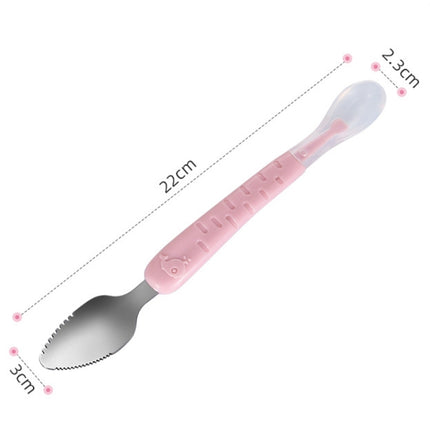 Baby Fruit Double-Ended Scraping Spoon 304 Stainless Steel Silicone Soft Spoon, Pink, Blue, Blue With Storage Box, Pink With Storage Box