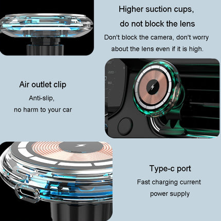 For iPhone Magsafe Magnetic Car Wireless Charger Phone Holder Light Emitting Wireless Charger, Ice Blue Breathe Light, Pickup RGB Light