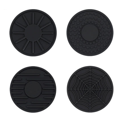 4pcs/set 6.8x0.3cm Car Anti-slip Silicone Water Coaster Storage Interior, Black, Gray, Brown, Green, Wine Red
