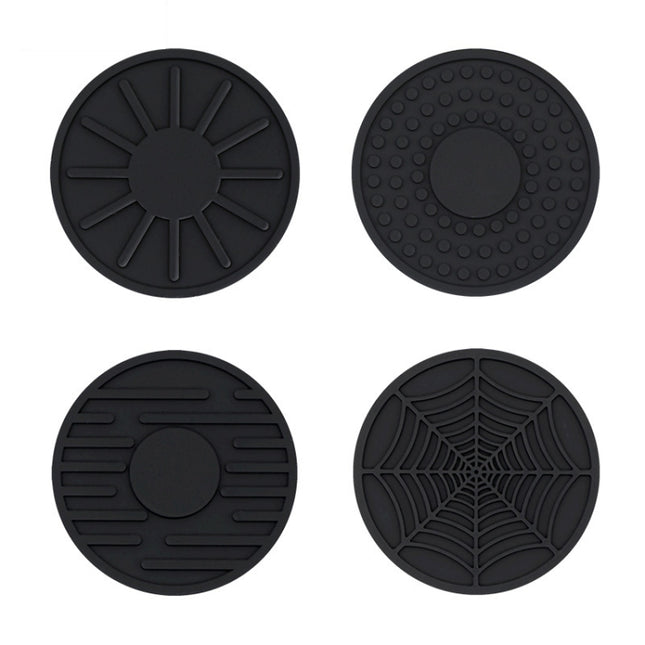 4pcs/set 6.8x0.3cm Car Anti-slip Silicone Water Coaster Storage Interior, Black, Gray, Brown, Green, Wine Red