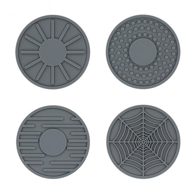 4pcs/set 6.8x0.3cm Car Anti-slip Silicone Water Coaster Storage Interior, Black, Gray, Brown, Green, Wine Red