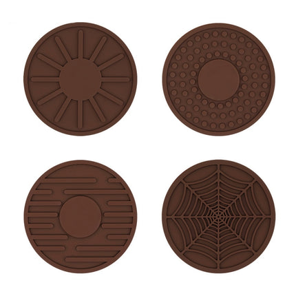 4pcs/set 6.8x0.3cm Car Anti-slip Silicone Water Coaster Storage Interior, Black, Gray, Brown, Green, Wine Red