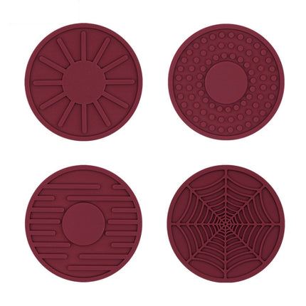4pcs/set 6.8x0.3cm Car Anti-slip Silicone Water Coaster Storage Interior, Black, Gray, Brown, Green, Wine Red