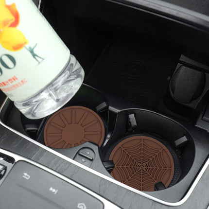 4pcs/set 6.8x0.3cm Car Anti-slip Silicone Water Coaster Storage Interior, Black, Gray, Brown, Green, Wine Red