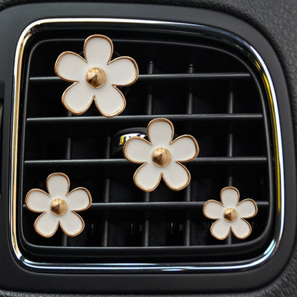 4pcs/set Small Chrysanthemum Perfume Alloy Jewelry Car Air Outlet Decoration Clip, White, Black, Red, Blue