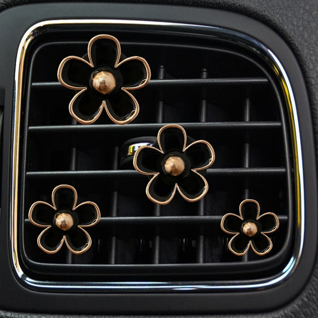 4pcs/set Small Chrysanthemum Perfume Alloy Jewelry Car Air Outlet Decoration Clip, White, Black, Red, Blue