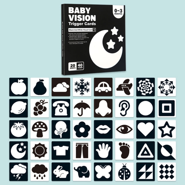 20pcs /Book Baby Early Learning Card Children Eye Care Visual Stimulation Card, 1-order Black And White, 2-order Black And Red, 3-order Color, 4-order Real Object
