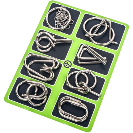 8pcs /Set Intelligence Unlocking Kids Puzzle Nine Links Toys, A Model Yellow, B Model Blue, C Model Pink, D Model Green