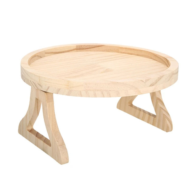 25cm Foldable Sofa Round Tray Home Couch Armrest Pallet, Pine Wood, Bamboo
