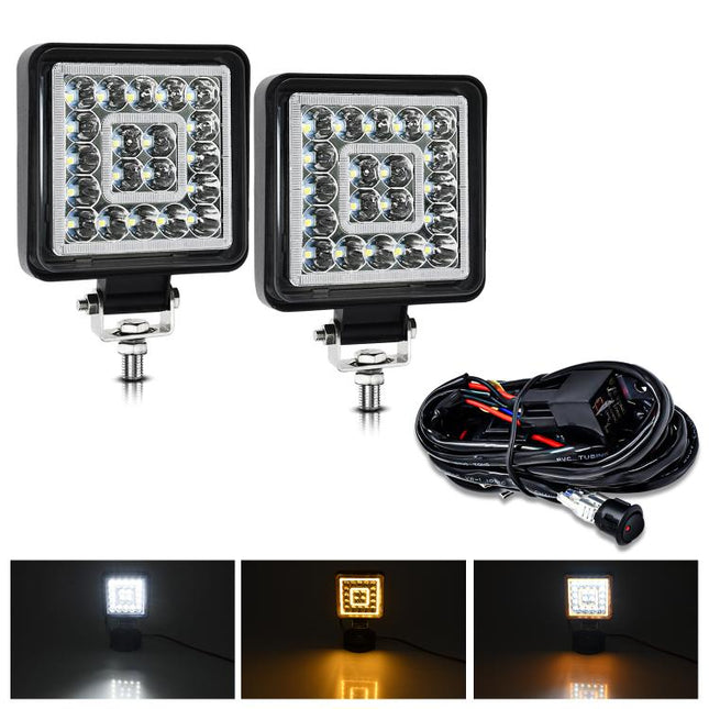 4 Inch Square Mixed Light Double-Circle Angel Eye Work Light, D0103