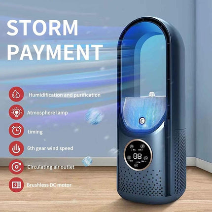 Desk Bladeless Humidification Electric Fan Six Gear Adjustable with LED Light Timing Function