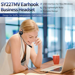 SOYTO SY227 Single-side Operator Ear Hook Headset Corded Computer Headset, 3.5mm, Separation USB Wire Control