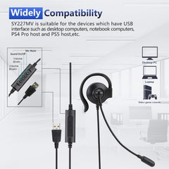 SOYTO SY227 Single-side Operator Ear Hook Headset Corded Computer Headset, 3.5mm, Separation USB Wire Control