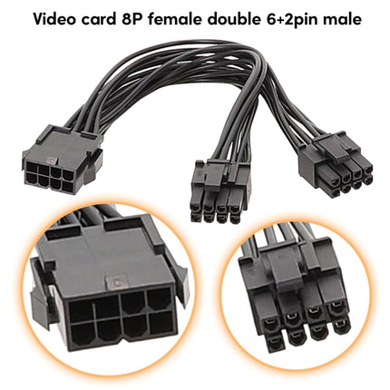 8P Female To Dual 6+2Pin Male Graphics Card Power Cable 8P To Dual 8P 1 To 2 Power Adapter Cable, 8P Female To Dual 6+2Pin Male