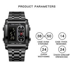 BINBOND B2311 30m Waterproof Men LED Luminous Multifunctional Quartz Watch, Black Steel-Black