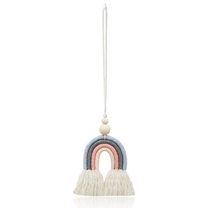 Hand-woven Wood Beads Cotton Rope Rainbow Car Aromatherapy Pendant