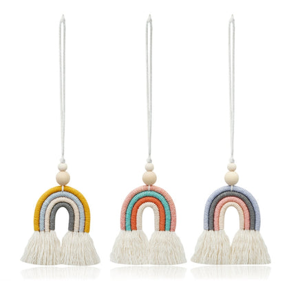Hand-woven Wood Beads Cotton Rope Rainbow Car Aromatherapy Pendant