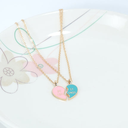 BEST FRIEND Love Lockbone Chain Matching Heart Pendant Friendship Card Necklace