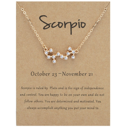 12 Zodiac Signs With Diamonds Necklace Card Rhinestones Collarbone Chain Pendant, Scorpio Golden, Sagittarius Golden, Capricorn Golden, Taurus Golden, Pisces Golden, Leo Golden, Libra Golden, Cancer Golden, Aquarius Golden, Virgo Golden, Aries Golden  ...