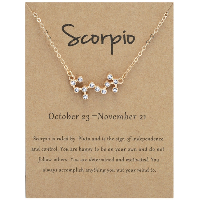 12 Zodiac Signs With Diamonds Necklace Card Rhinestones Collarbone Chain Pendant, Scorpio Golden, Sagittarius Golden, Capricorn Golden, Taurus Golden, Pisces Golden, Leo Golden, Libra Golden, Cancer Golden, Aquarius Golden, Virgo Golden, Aries Golden  ...