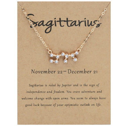 12 Zodiac Signs With Diamonds Necklace Card Rhinestones Collarbone Chain Pendant, Scorpio Golden, Sagittarius Golden, Capricorn Golden, Taurus Golden, Pisces Golden, Leo Golden, Libra Golden, Cancer Golden, Aquarius Golden, Virgo Golden, Aries Golden  ...
