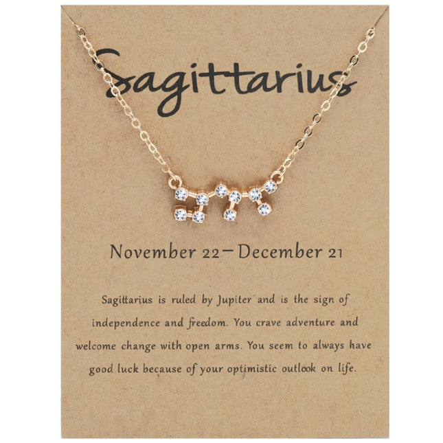 12 Zodiac Signs With Diamonds Necklace Card Rhinestones Collarbone Chain Pendant, Scorpio Golden, Sagittarius Golden, Capricorn Golden, Taurus Golden, Pisces Golden, Leo Golden, Libra Golden, Cancer Golden, Aquarius Golden, Virgo Golden, Aries Golden  ...