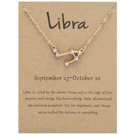 12 Zodiac Signs With Diamonds Necklace Card Rhinestones Collarbone Chain Pendant, Scorpio Golden, Sagittarius Golden, Capricorn Golden, Taurus Golden, Pisces Golden, Leo Golden, Libra Golden, Cancer Golden, Aquarius Golden, Virgo Golden, Aries Golden  ...