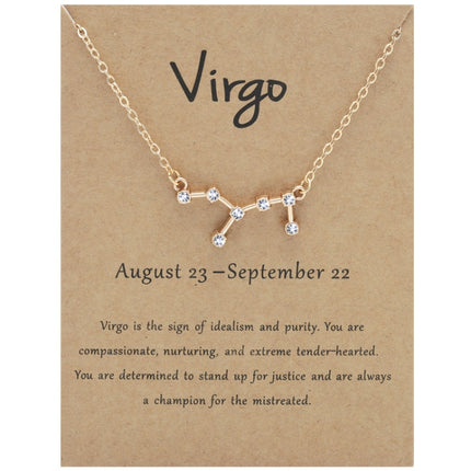 12 Zodiac Signs With Diamonds Necklace Card Rhinestones Collarbone Chain Pendant, Scorpio Golden, Sagittarius Golden, Capricorn Golden, Taurus Golden, Pisces Golden, Leo Golden, Libra Golden, Cancer Golden, Aquarius Golden, Virgo Golden, Aries Golden  ...