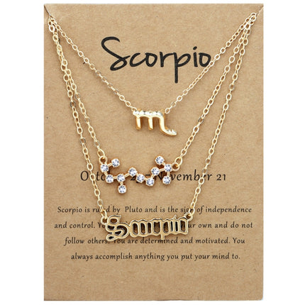 3 In 1 12 Zodiac Signs Necklace Set Retro Alphabet Symbols With Diamonds Jewelry Set, Scorpion Golden, Sagittarius Golden, Capricorn Golden, Taurus Golden, Pisces Golden, Leo Golden, Libra Golden, Cancer Golden, Aquarius Golden, Virgo Golden, Aries Gol...