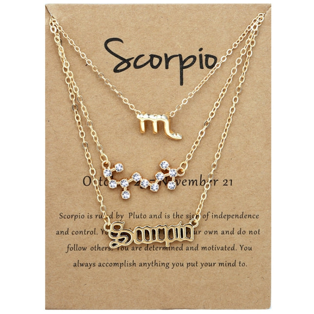 3 In 1 12 Zodiac Signs Necklace Set Retro Alphabet Symbols With Diamonds Jewelry Set, Scorpion Golden, Sagittarius Golden, Capricorn Golden, Taurus Golden, Pisces Golden, Leo Golden, Libra Golden, Cancer Golden, Aquarius Golden, Virgo Golden, Aries Gol...