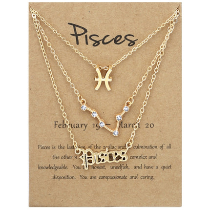 3 In 1 12 Zodiac Signs Necklace Set Retro Alphabet Symbols With Diamonds Jewelry Set, Scorpion Golden, Sagittarius Golden, Capricorn Golden, Taurus Golden, Pisces Golden, Leo Golden, Libra Golden, Cancer Golden, Aquarius Golden, Virgo Golden, Aries Gol...