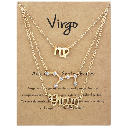 3 In 1 12 Zodiac Signs Necklace Set Retro Alphabet Symbols With Diamonds Jewelry Set, Scorpion Golden, Sagittarius Golden, Capricorn Golden, Taurus Golden, Pisces Golden, Leo Golden, Libra Golden, Cancer Golden, Aquarius Golden, Virgo Golden, Aries Gol...