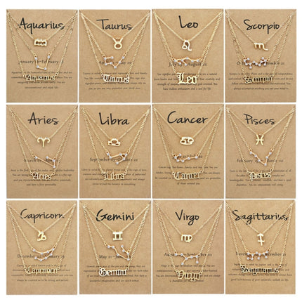 3 In 1 12 Zodiac Signs Necklace Set Retro Alphabet Symbols With Diamonds Jewelry Set, Scorpion Golden, Sagittarius Golden, Capricorn Golden, Taurus Golden, Pisces Golden, Leo Golden, Libra Golden, Cancer Golden, Aquarius Golden, Virgo Golden, Aries Gol...