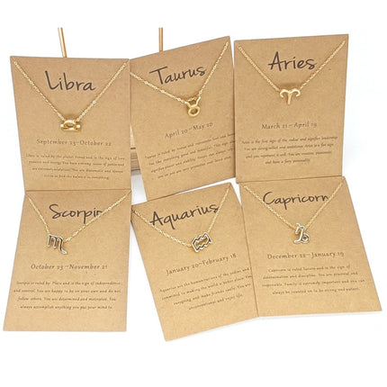 Zodiac Signs Necklace Electroplate Alloy Short Chain Jewelry, Aries Golden, Cancer Golden, Libra Golden, Virgo Golden, Leo Golden, Aquarius Golden, Pisces Golden, Taurus Golden, Capricorn Golden, Sagittarius Golden, Scorpio Golden, Gemini Golden       ...