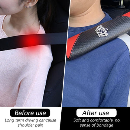 Car Seat Belt Cover Carbon Fiber Leather Auto Seat Shoulder Protection, Black, Red, Wine Red, Crown Black, Crown Red, Crown Wine Red