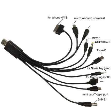10 In 1 Multifunction USB Charging Cable For IPhone / PSP / Camera / Nokia / HTC / LG / Samsung, 10 In 1