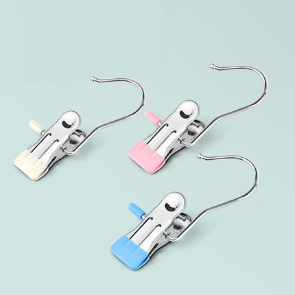 5pcs /Pack Stainless Steel Flat Clip With Hook Anti-Scratch Catch Laundry Drying Holder